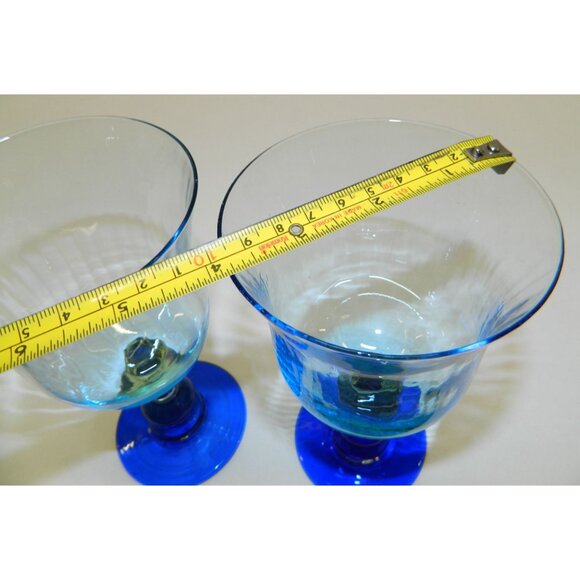 Anthropologie Glass Galleria 7 1/4" Wine Water Goblet Glass Blue Green Set Of 2 - Picture 7 of 10